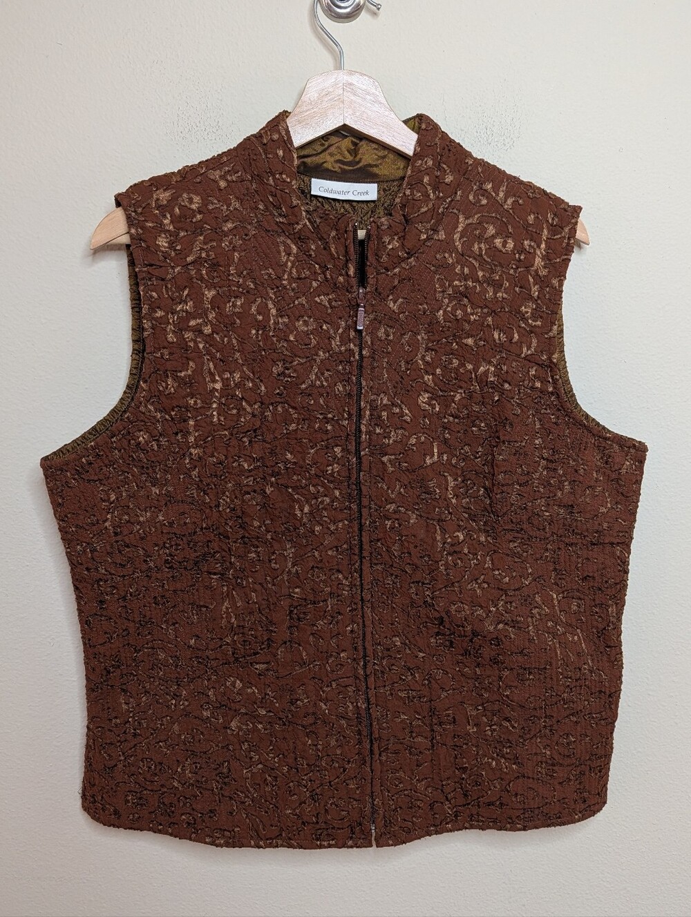 Coldwater Creek Brown Quilted Brocade Vest L (14-16)